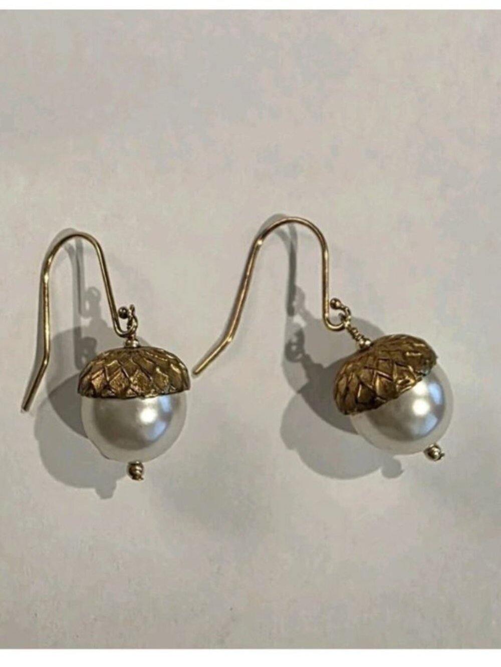 Vintage Gold Acorn Pearl Earrings